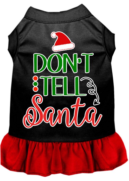 Don't Tell Santa Screen Print Dog Dress Black with Red XXL